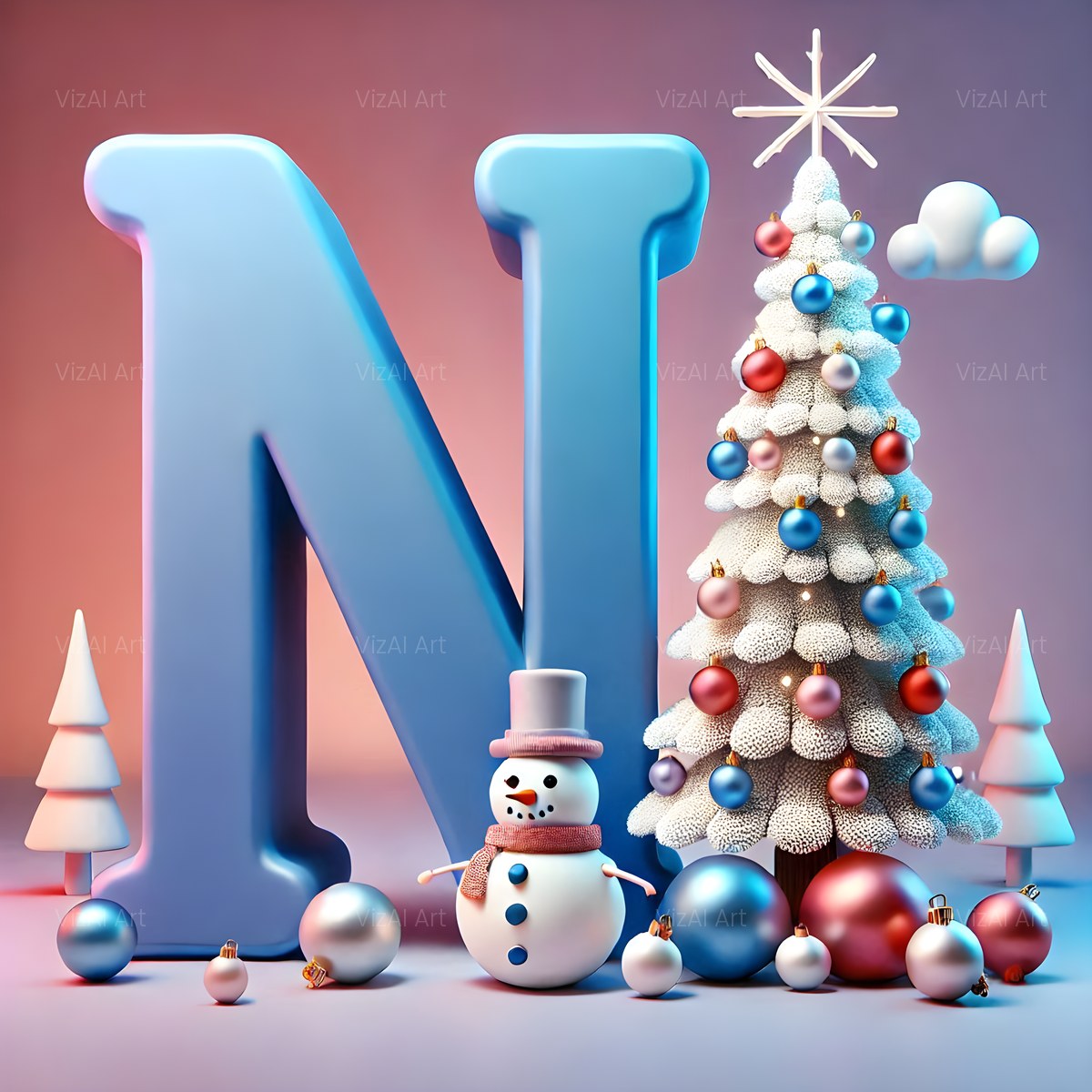 Christmas White Tree Elegance alphabet — printable letter N