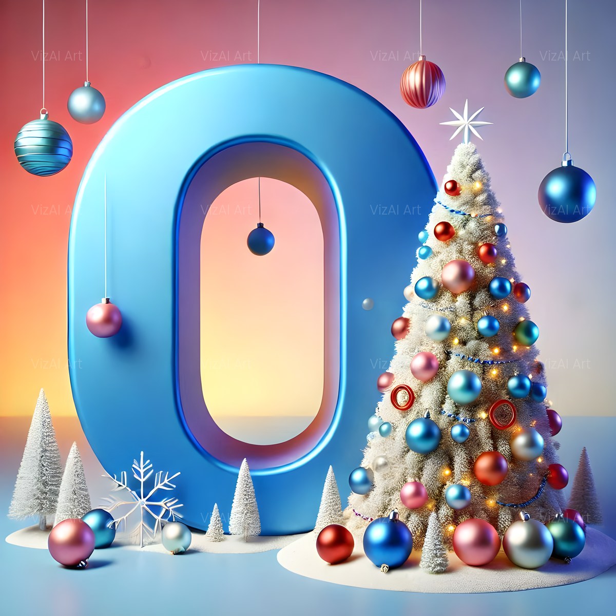 Christmas White Tree Elegance alphabet — printable letter O