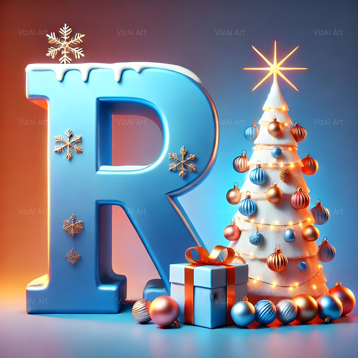 Christmas White Tree Elegance alphabet — printable letter R
