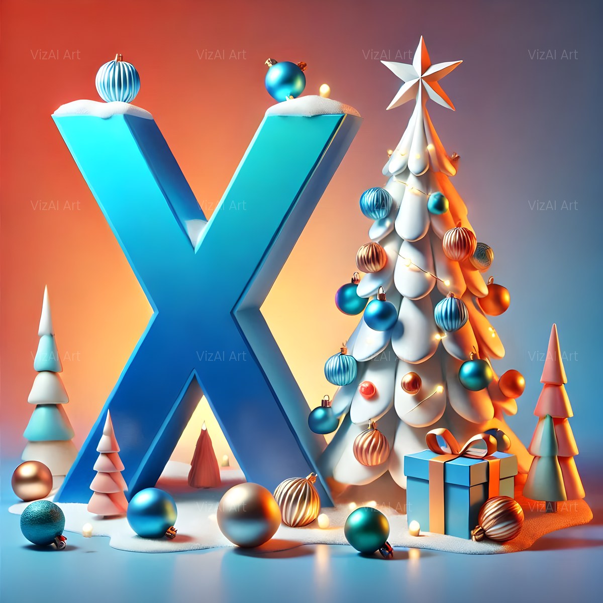 Christmas White Tree Elegance alphabet — printable letter X