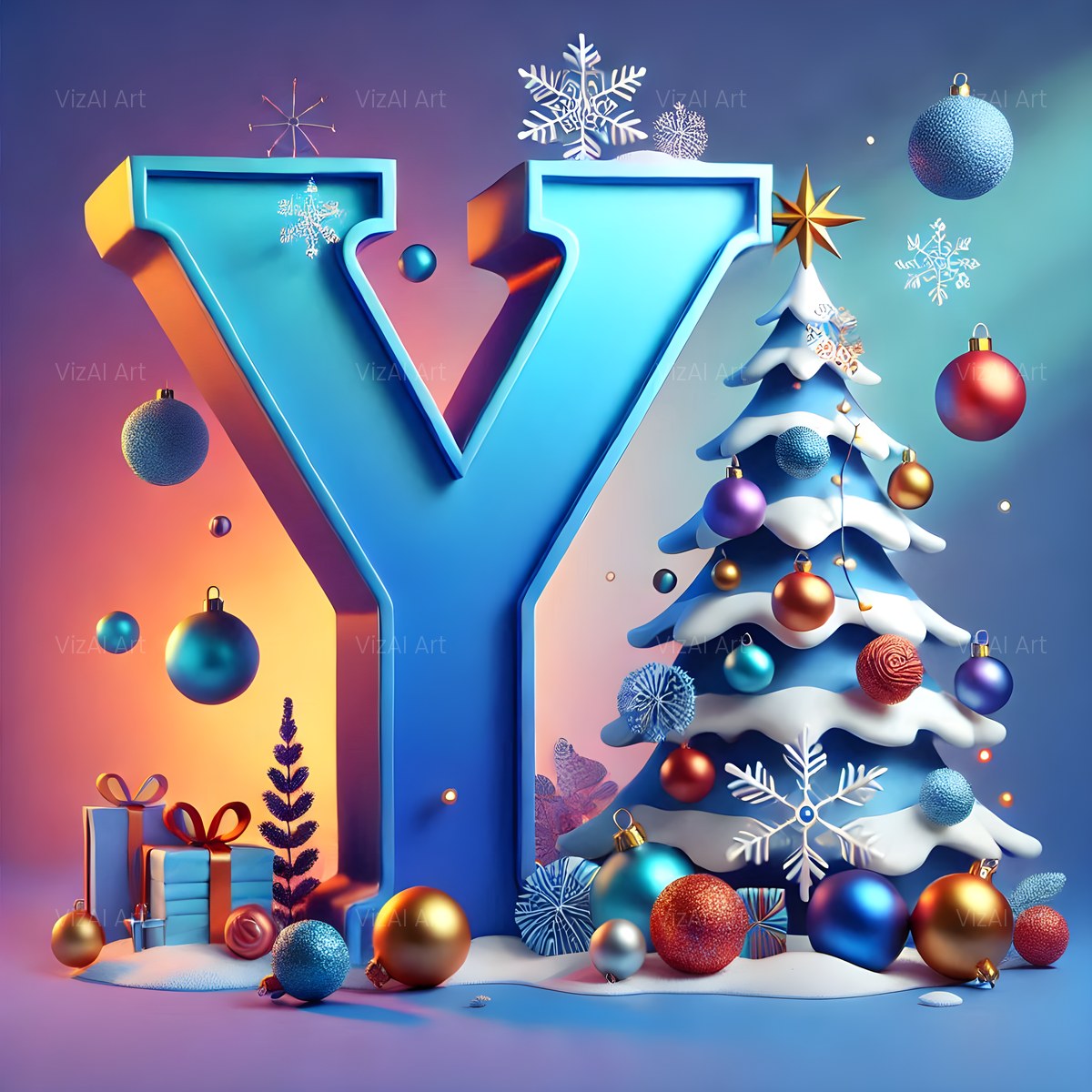 Christmas White Tree Elegance alphabet — printable letter Y