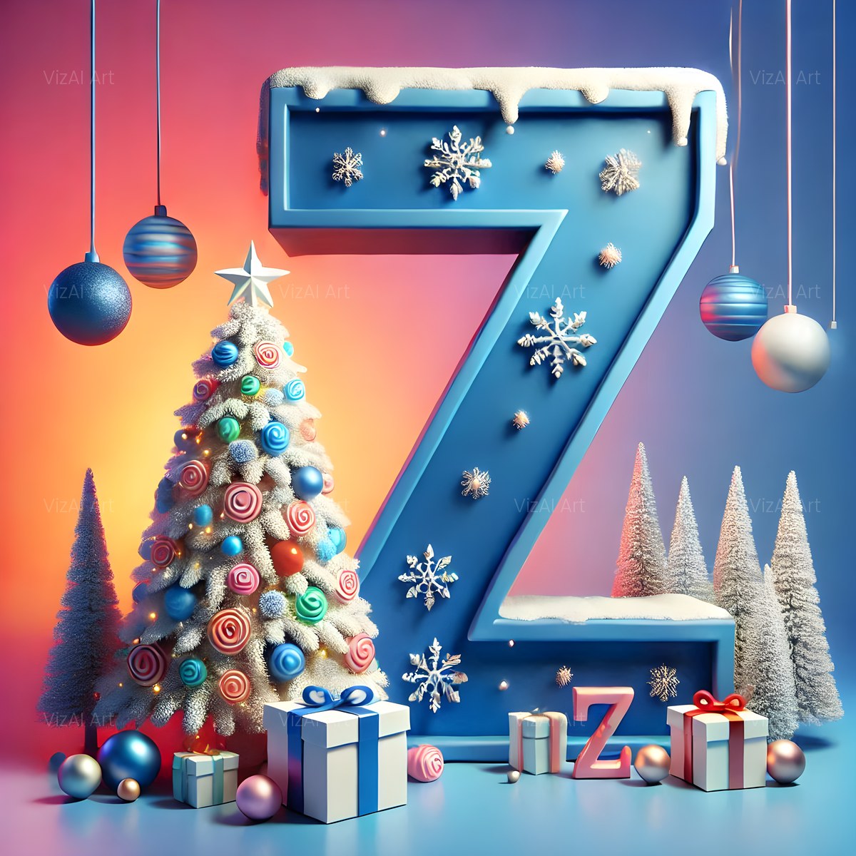 Christmas White Tree Elegance alphabet — printable letter Z
