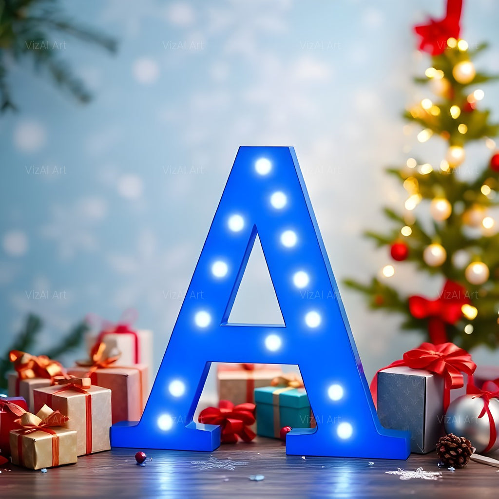 Christmas Wrapped Gift Joy alphabet — printable letter A