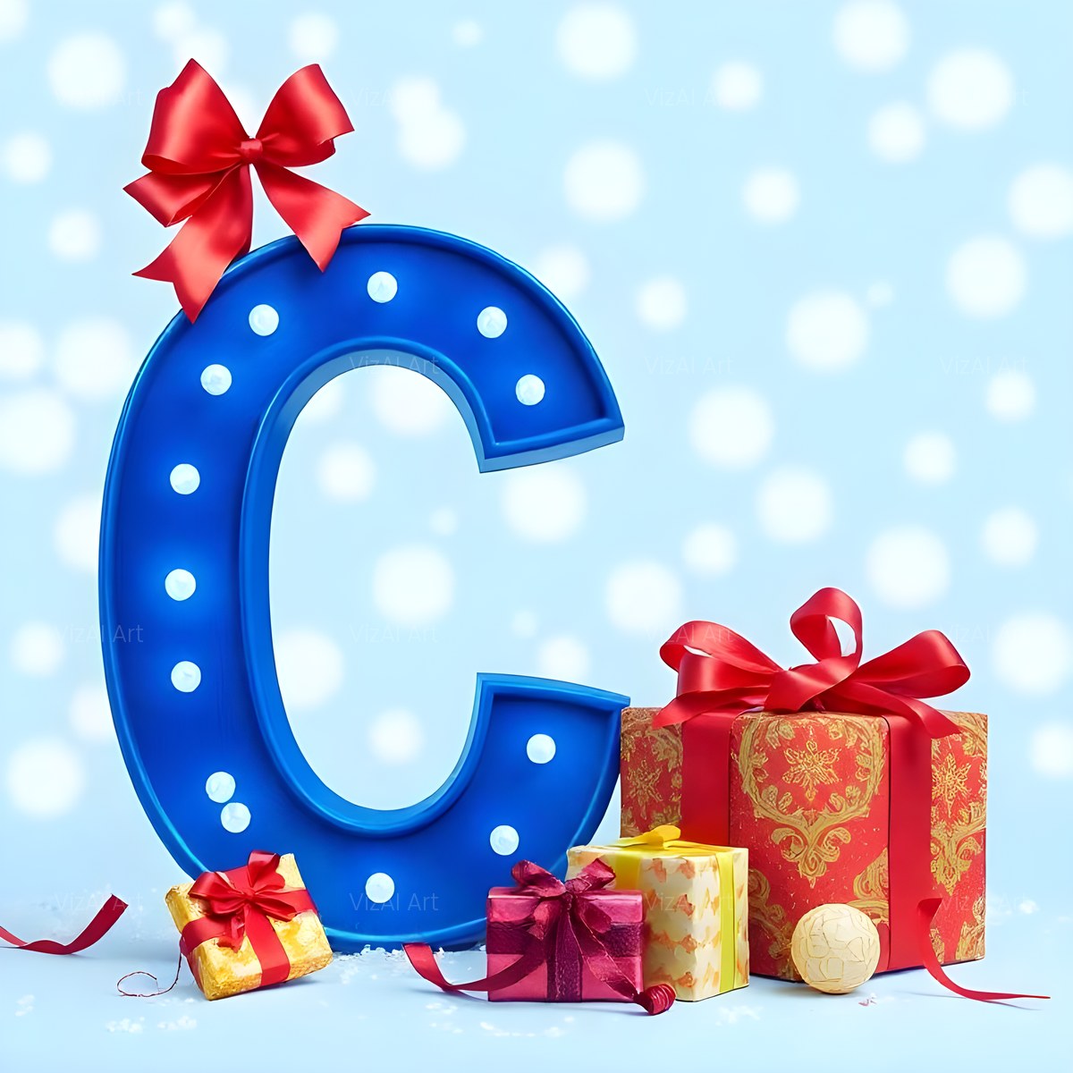 Christmas Wrapped Gift Joy alphabet — printable letter C