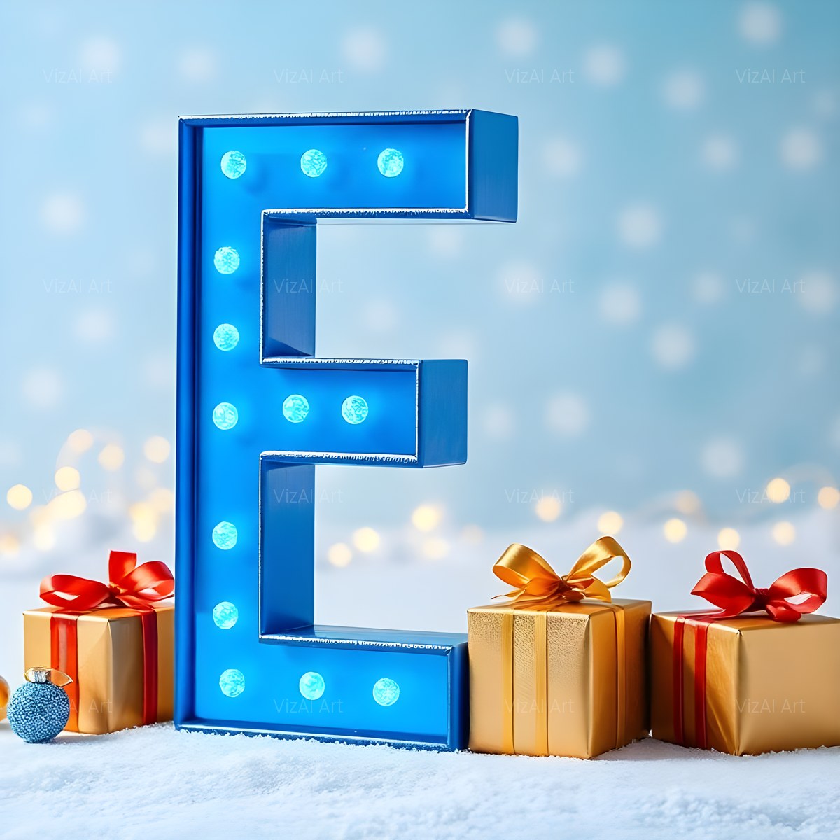 Christmas Wrapped Gift Joy alphabet — printable letter E