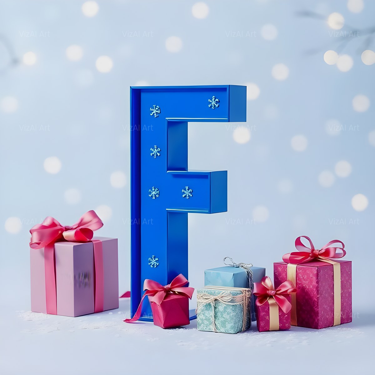 Christmas Wrapped Gift Joy alphabet — printable letter F