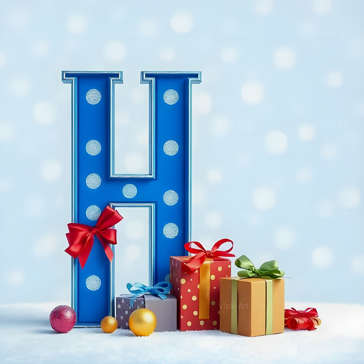 Christmas Wrapped Gift Joy alphabet — printable letter H