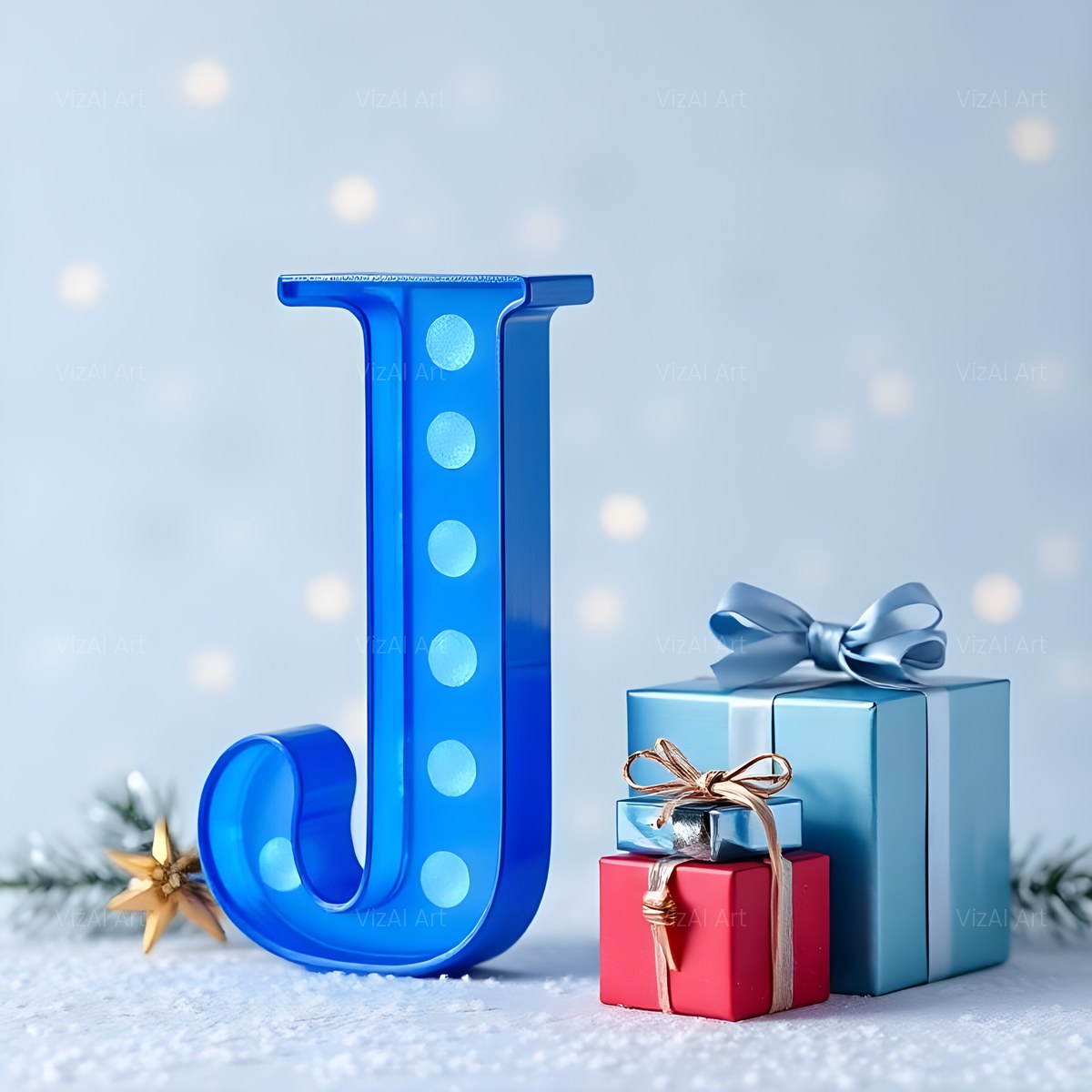 Christmas Wrapped Gift Joy alphabet — printable letter J