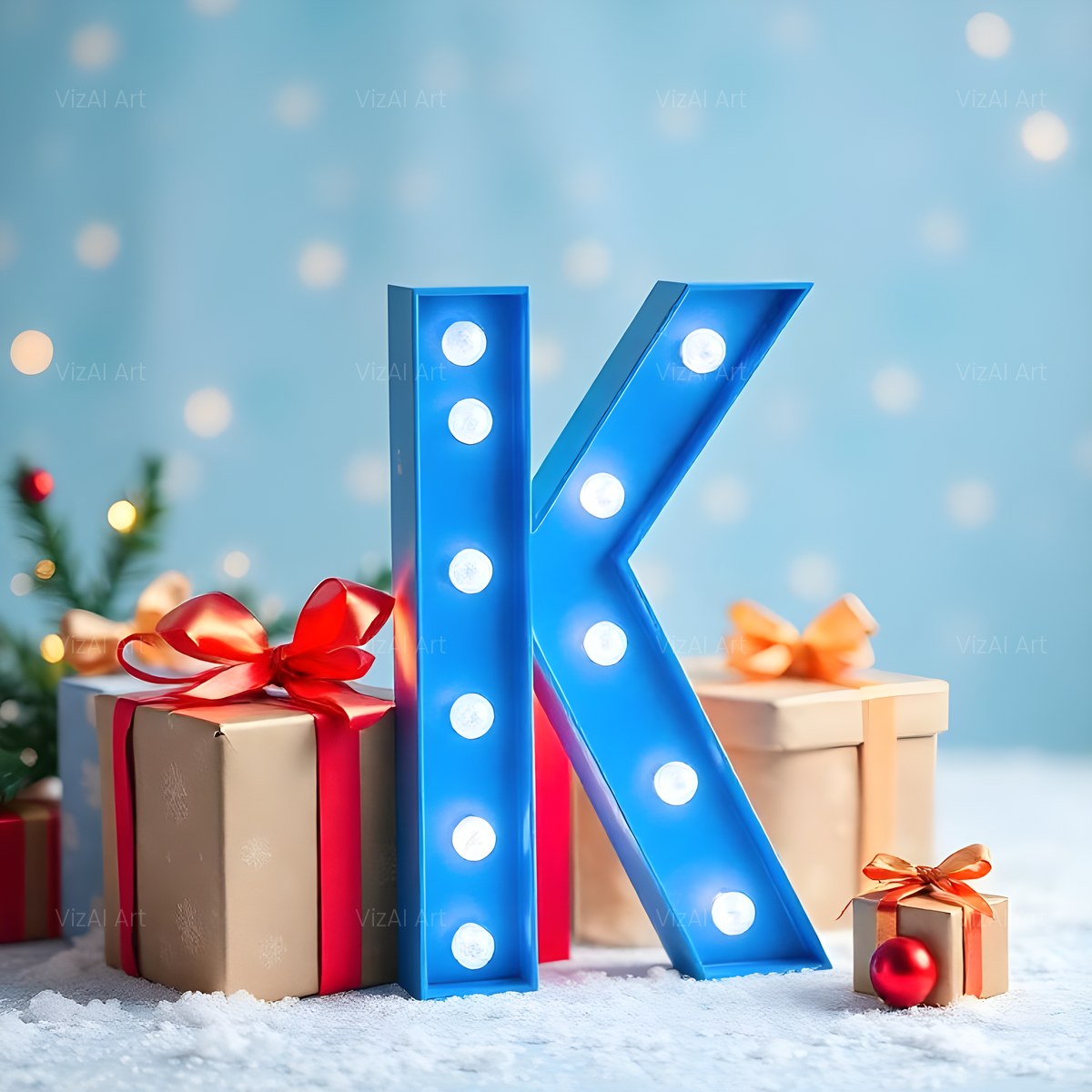 Christmas Wrapped Gift Joy alphabet — printable letter K