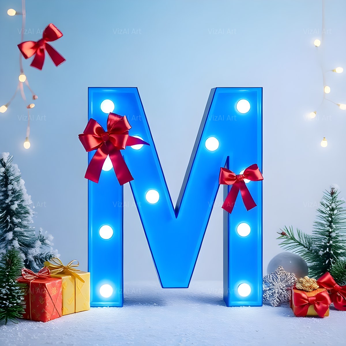 Christmas Wrapped Gift Joy alphabet — printable letter M