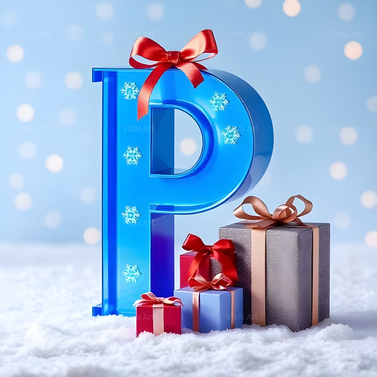 Christmas Wrapped Gift Joy alphabet — printable letter P