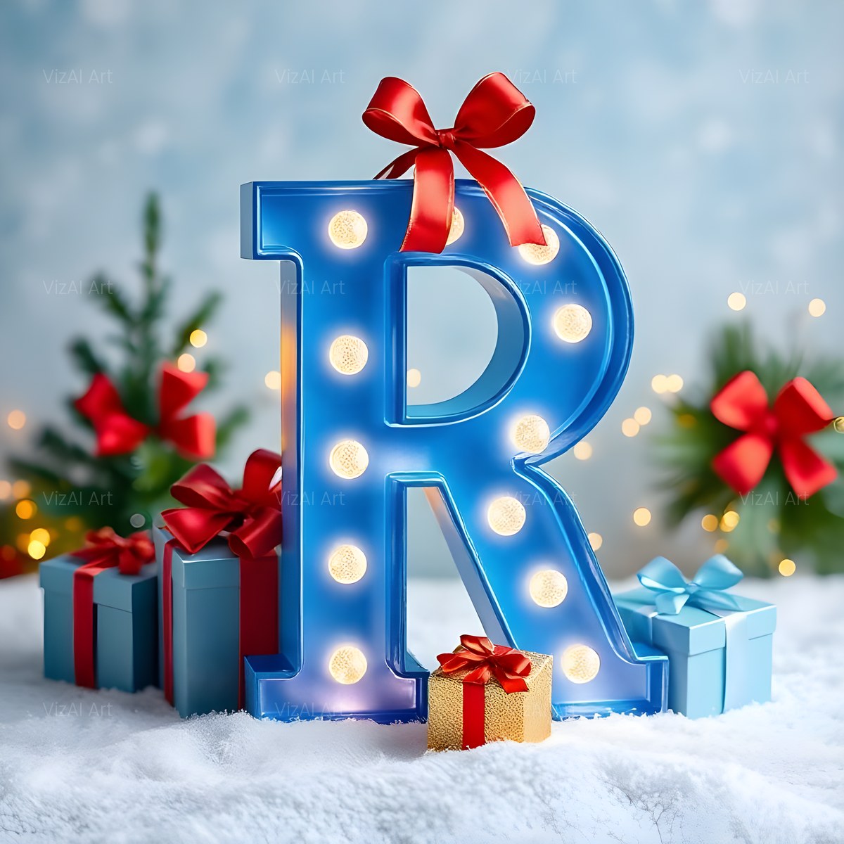 Christmas Wrapped Gift Joy alphabet — printable letter R