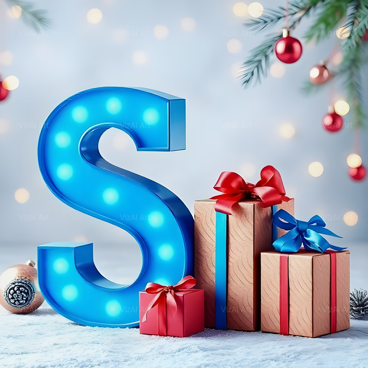 Christmas Wrapped Gift Joy alphabet — printable letter S