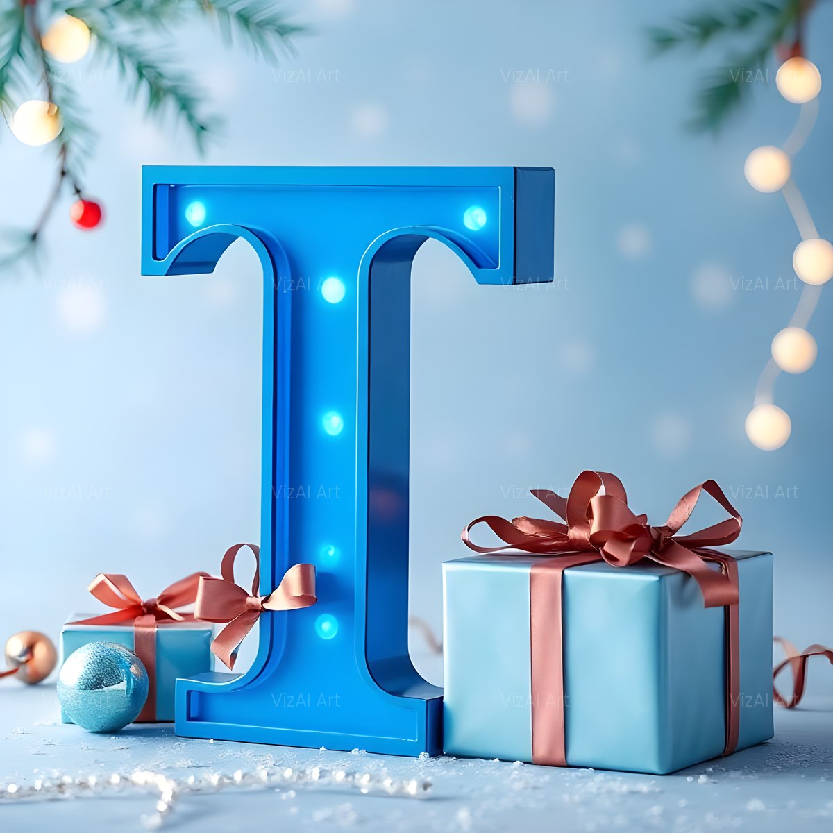 Christmas Wrapped Gift Joy alphabet — printable letter T