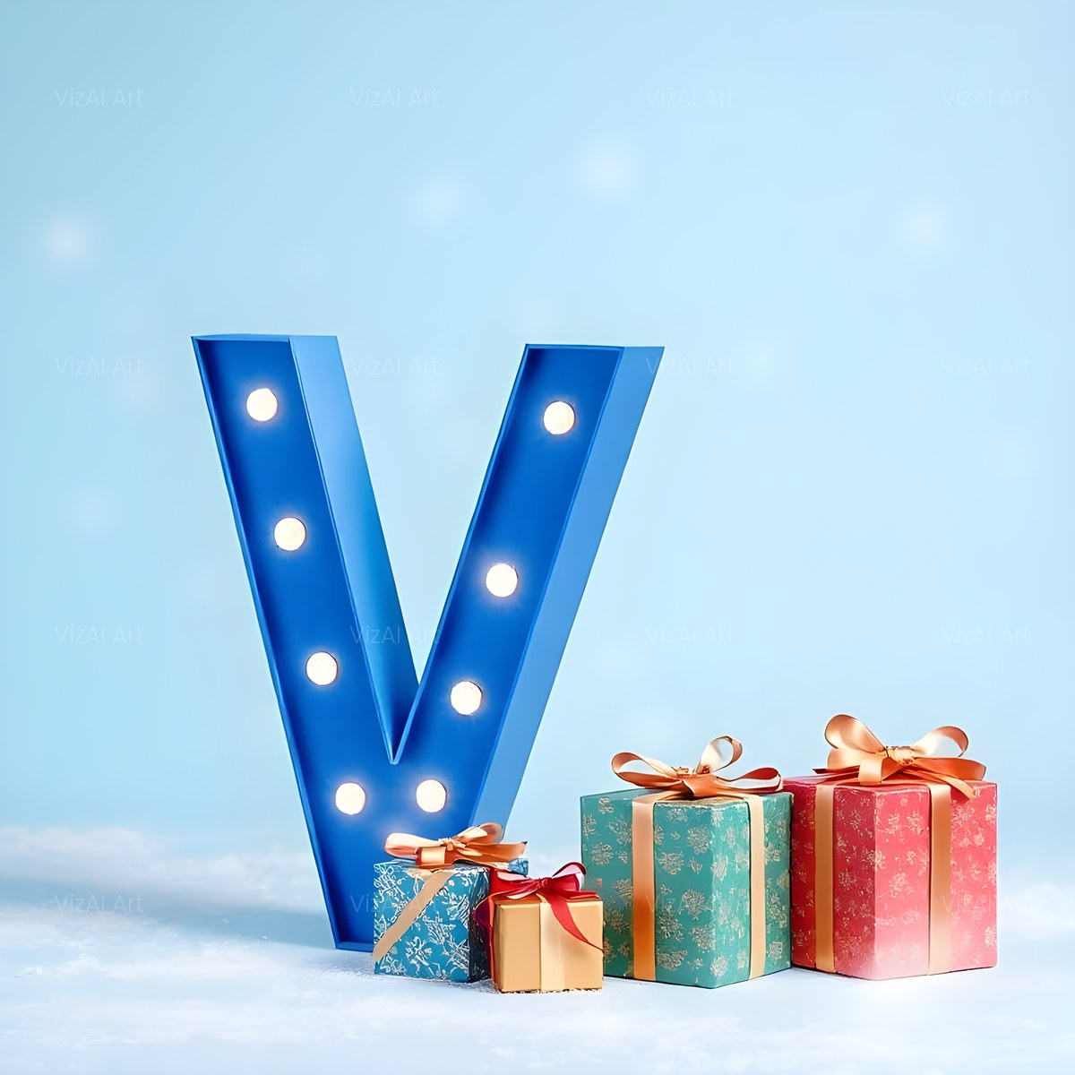Christmas Wrapped Gift Joy alphabet — printable letter V