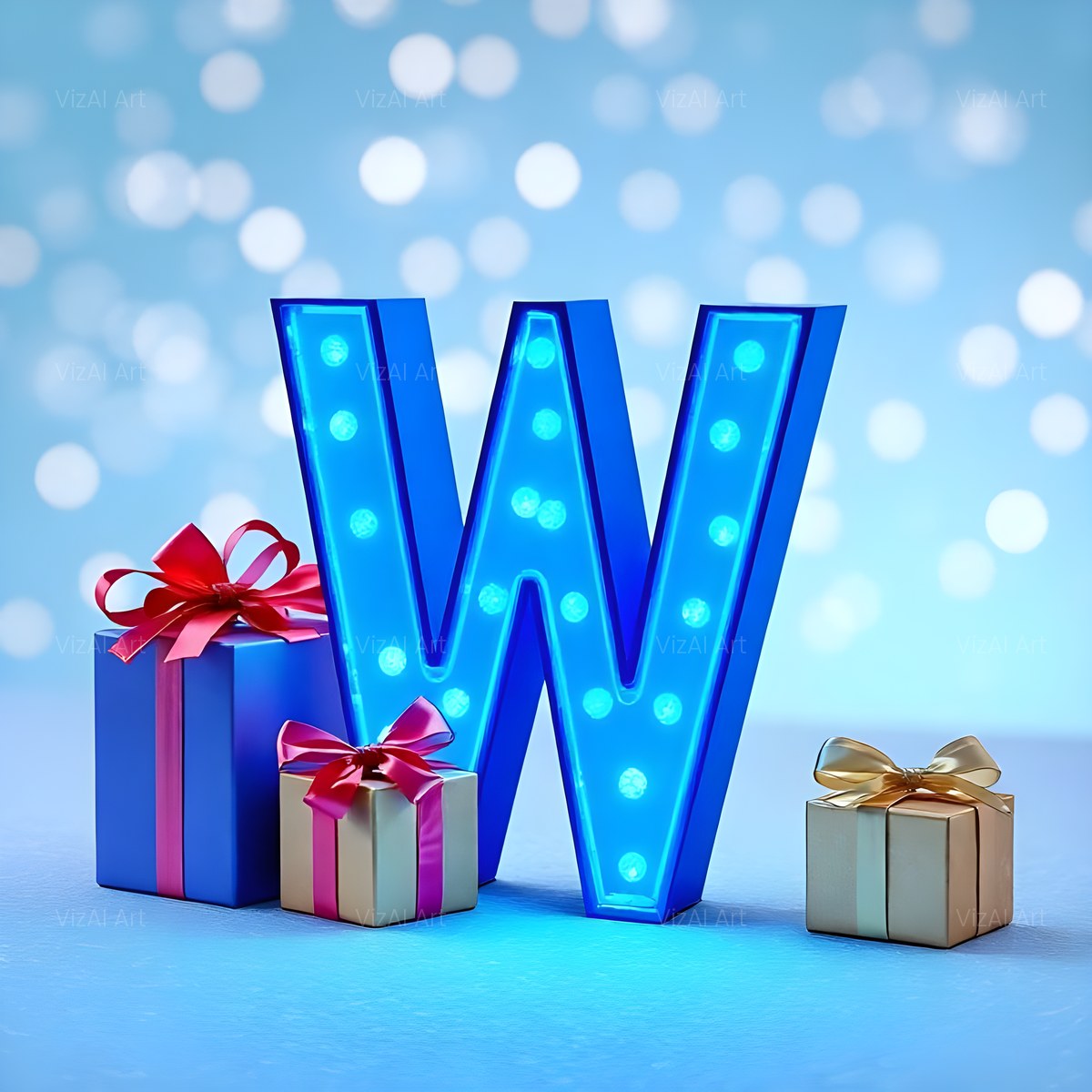 Christmas Wrapped Gift Joy alphabet — printable letter W