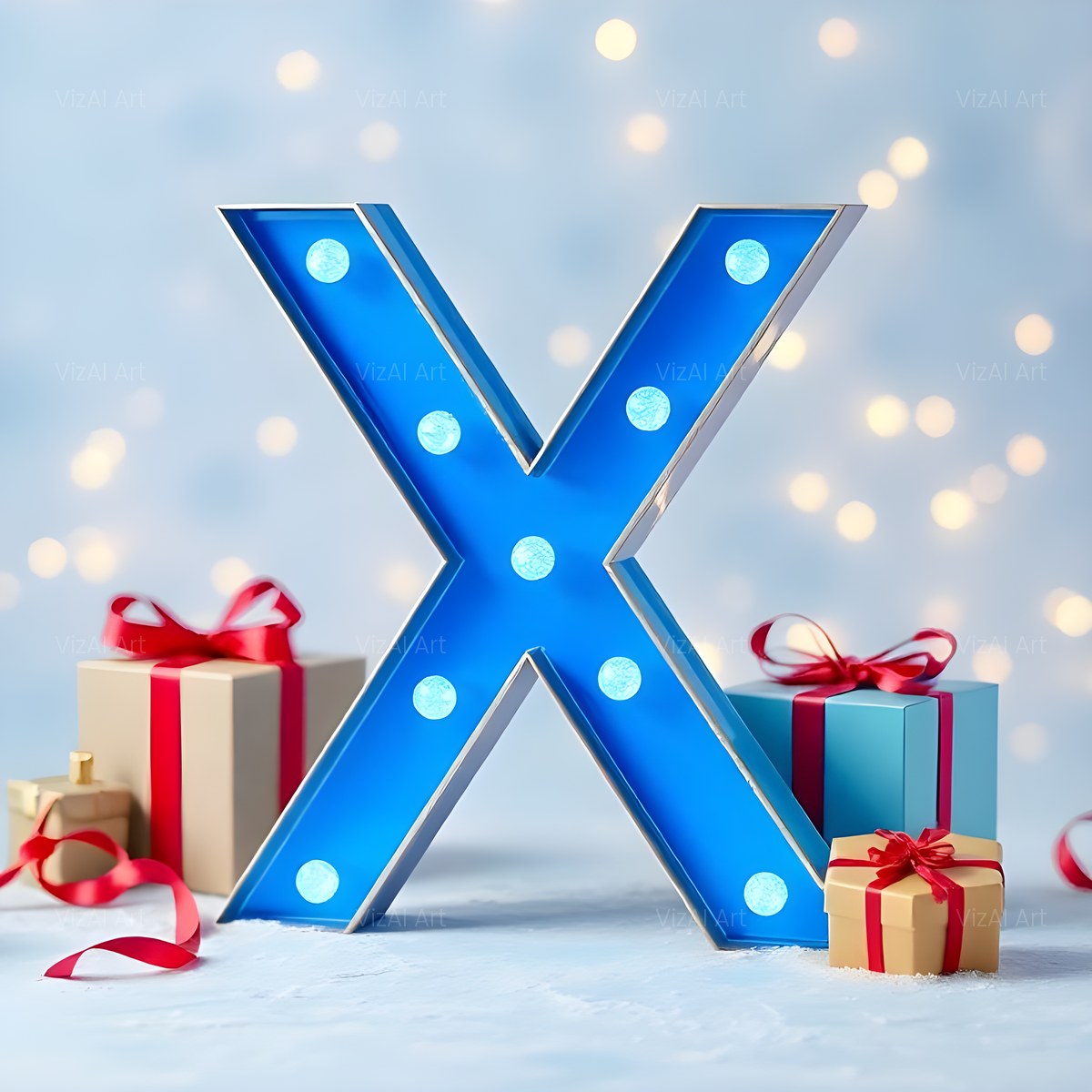 Christmas Wrapped Gift Joy alphabet — printable letter X