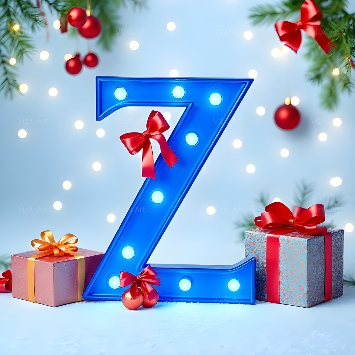Christmas Wrapped Gift Joy alphabet — printable letter Z