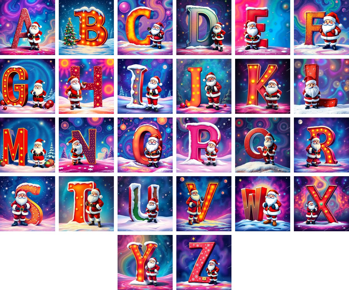 Christmas alphabet — all 26 letters A to Z