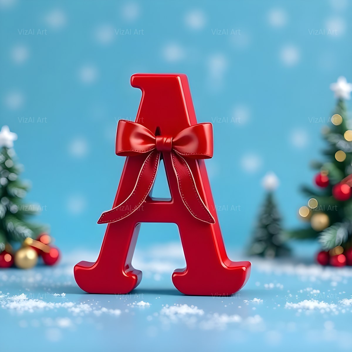 Christmas Scarlet Ribbon Cheer alphabet — printable letter A