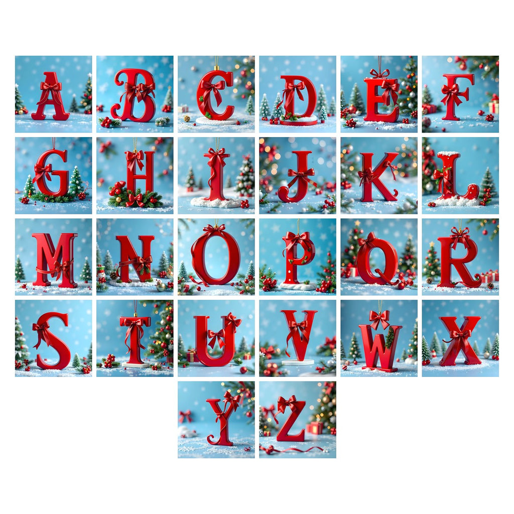 Christmas Scarlet Ribbon Cheer alphabet — all 26 letters A to Z, choose any single letter