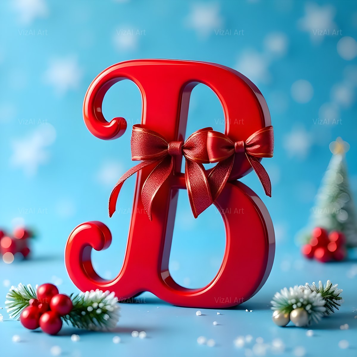 Christmas Scarlet Ribbon Cheer alphabet — printable letter B