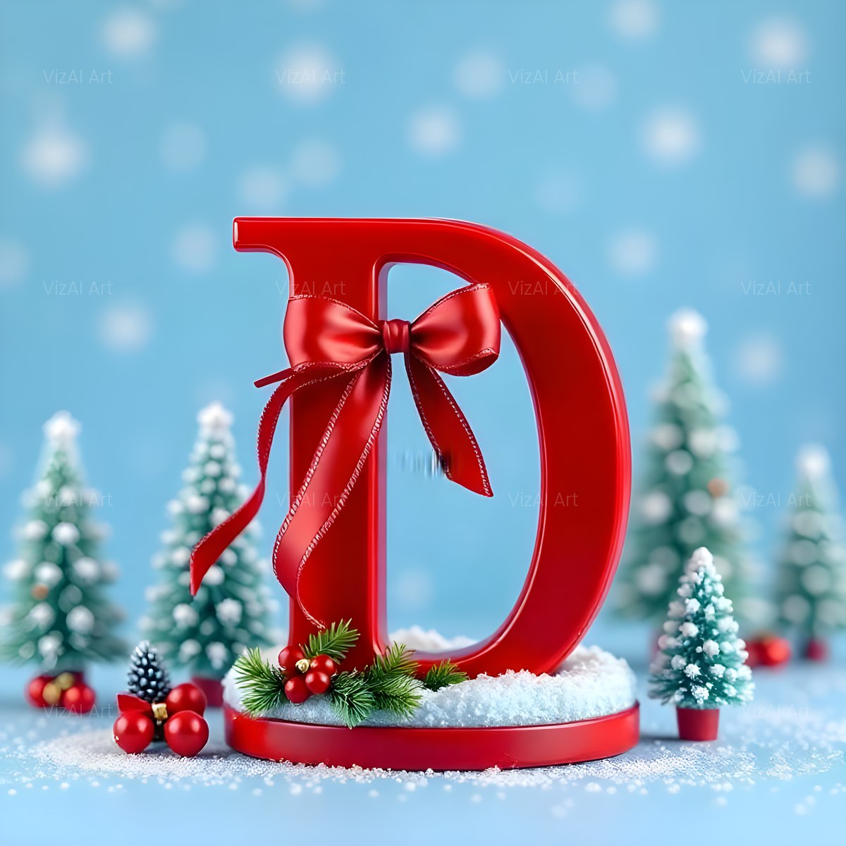 Christmas Scarlet Ribbon Cheer alphabet — printable letter D