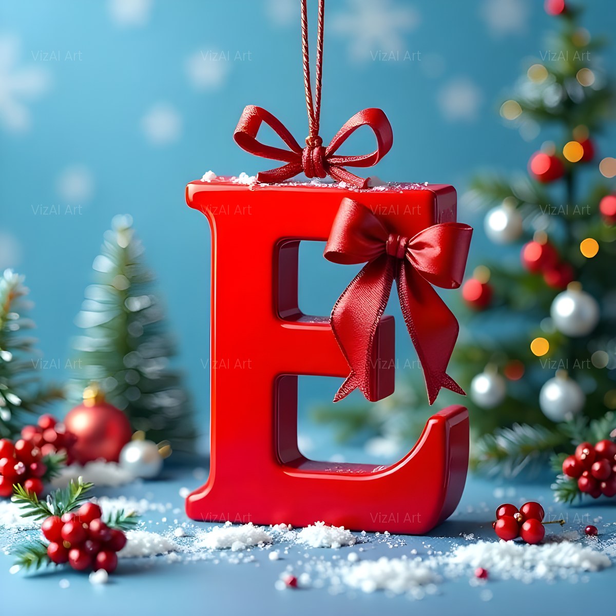 Christmas Scarlet Ribbon Cheer alphabet — printable letter E