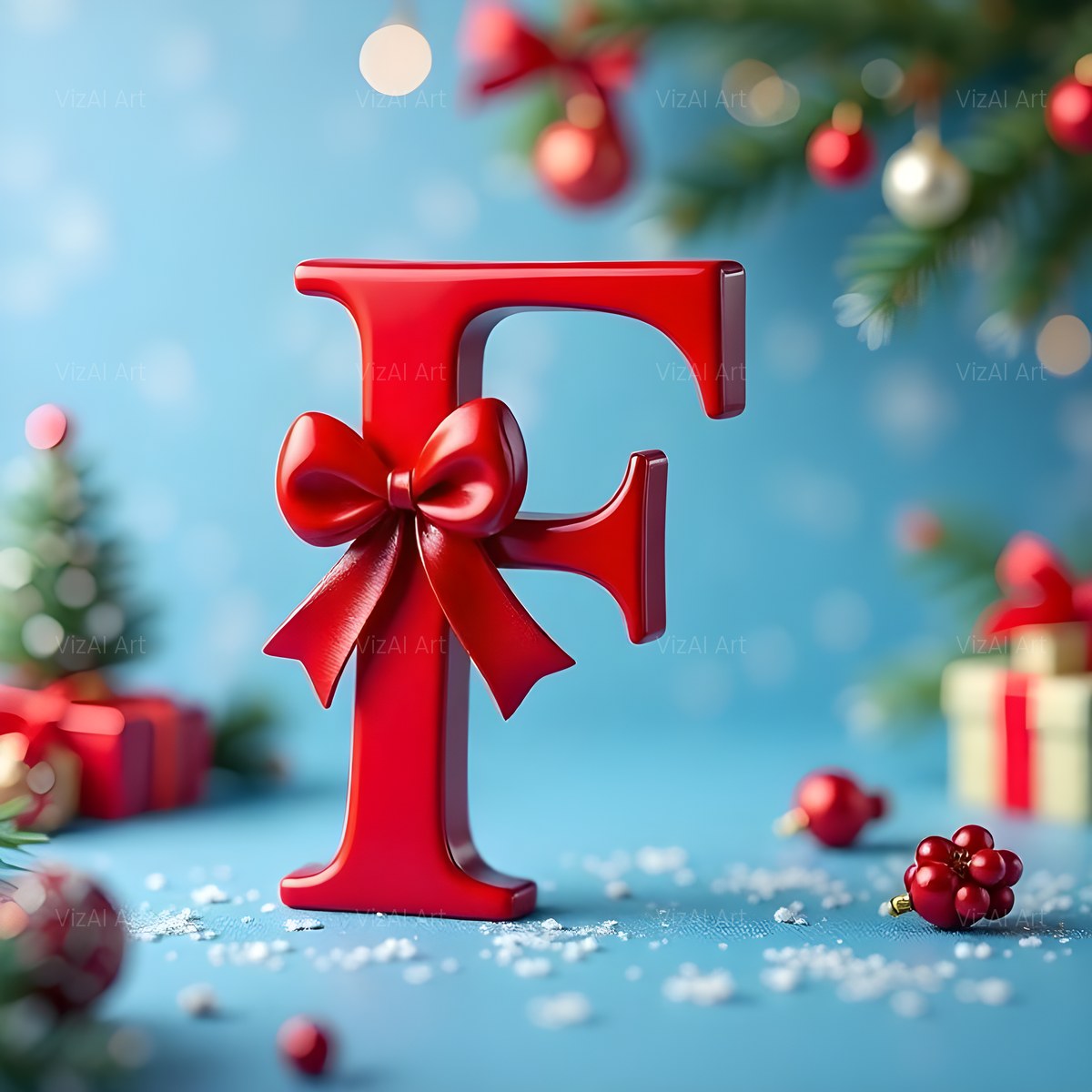 Christmas Scarlet Ribbon Cheer alphabet — printable letter F