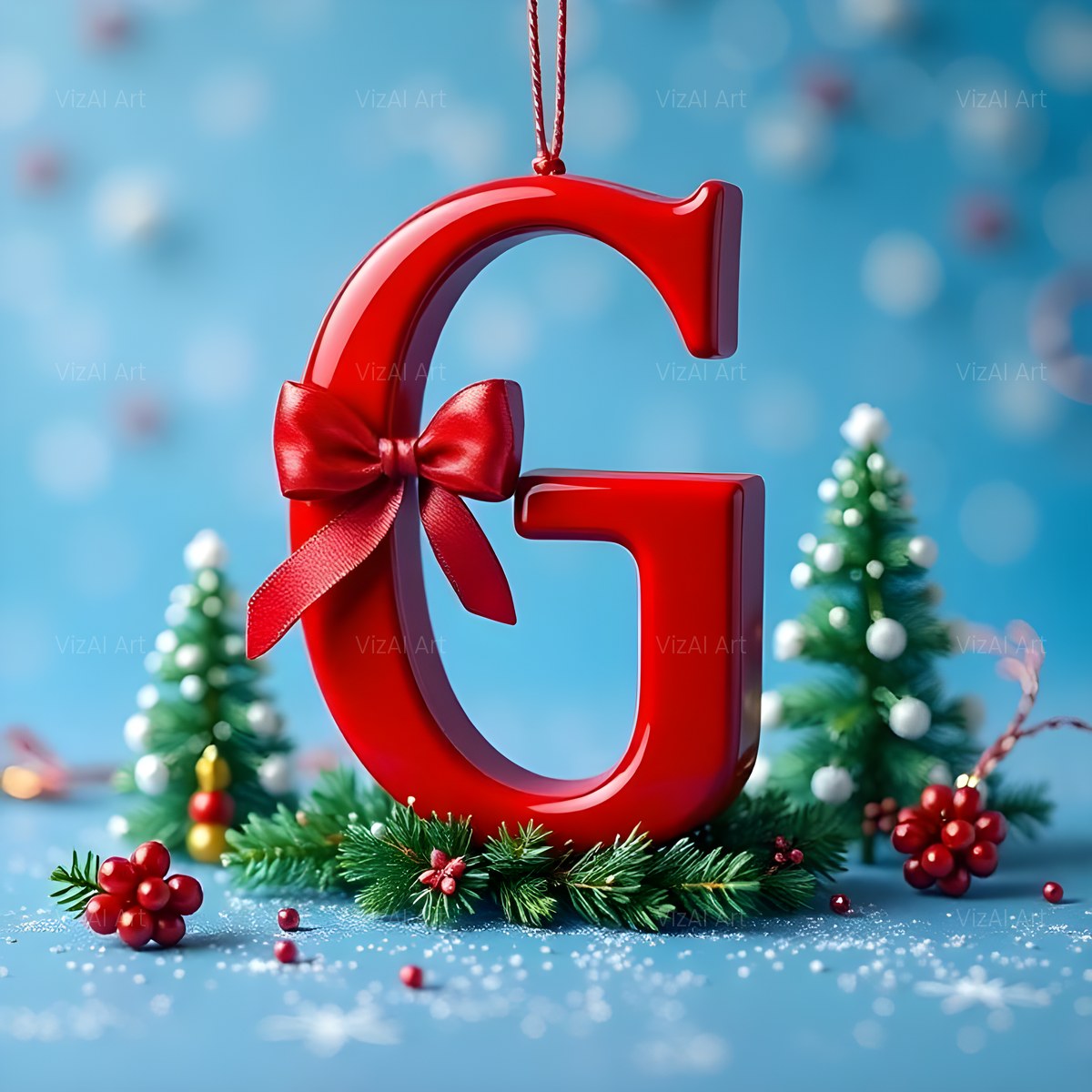 Christmas Scarlet Ribbon Cheer alphabet — printable letter G