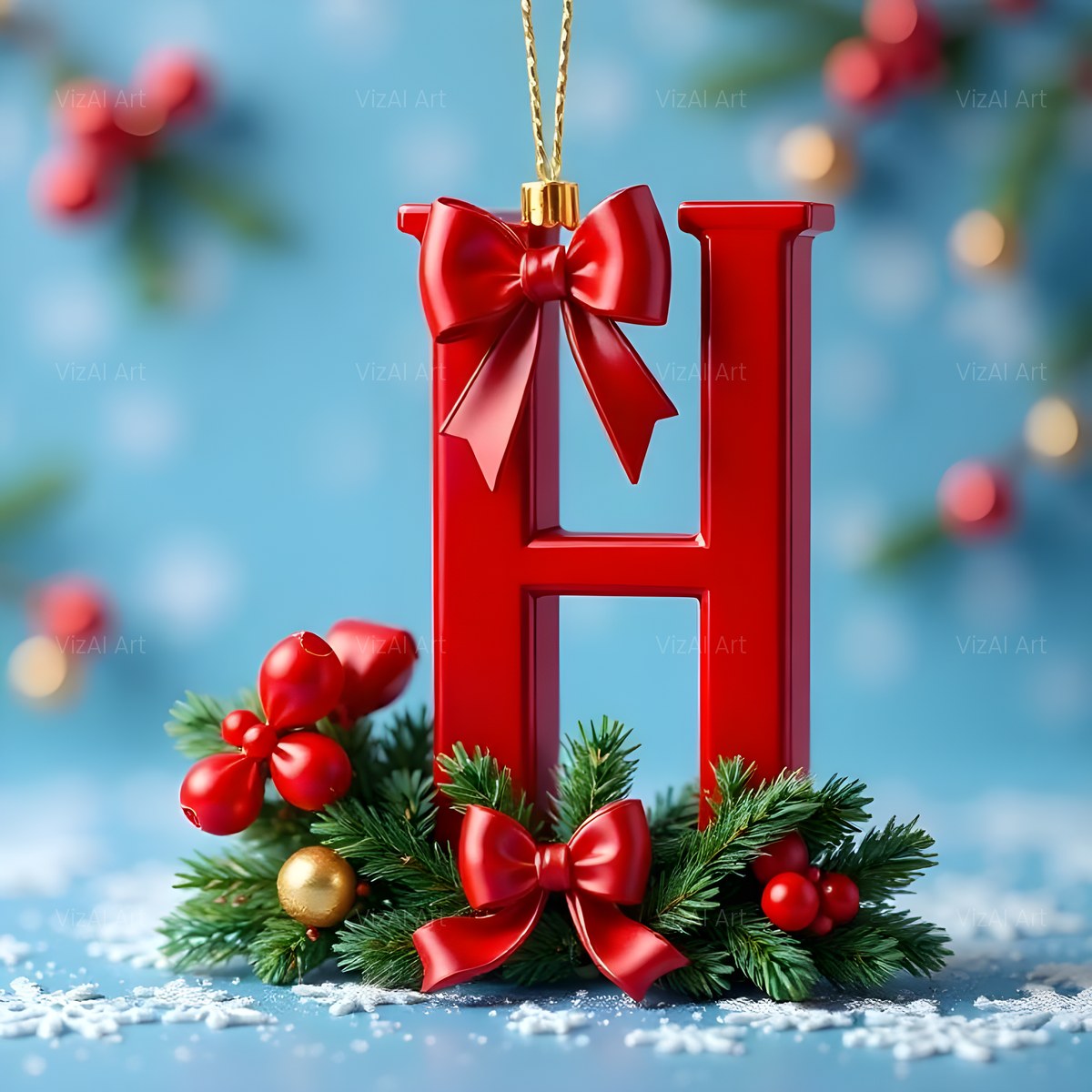 Christmas Scarlet Ribbon Cheer alphabet — printable letter H