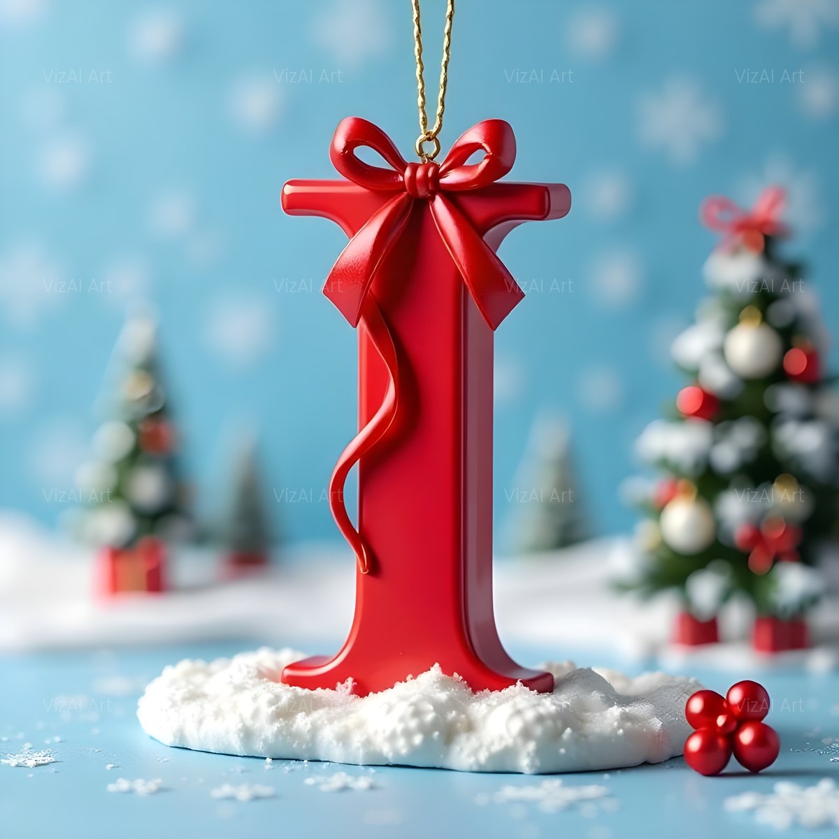 Christmas Scarlet Ribbon Cheer alphabet — printable letter I