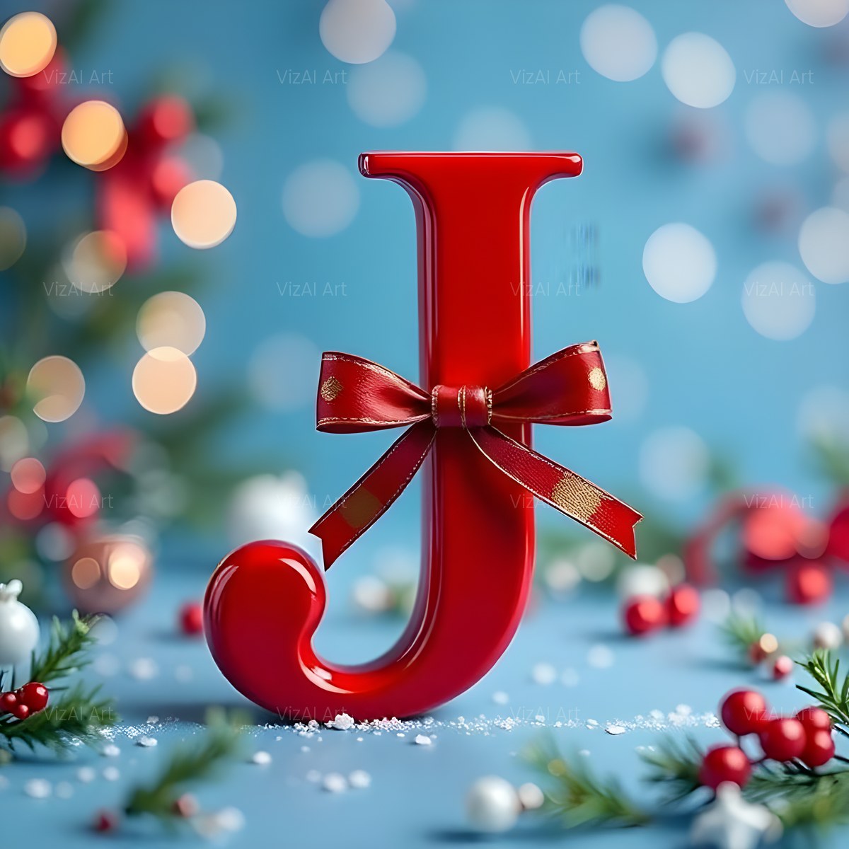 Christmas Scarlet Ribbon Cheer alphabet — printable letter J