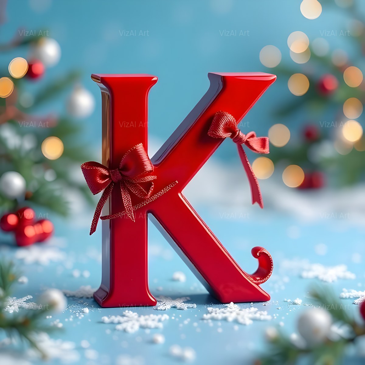 Christmas Scarlet Ribbon Cheer alphabet — printable letter K