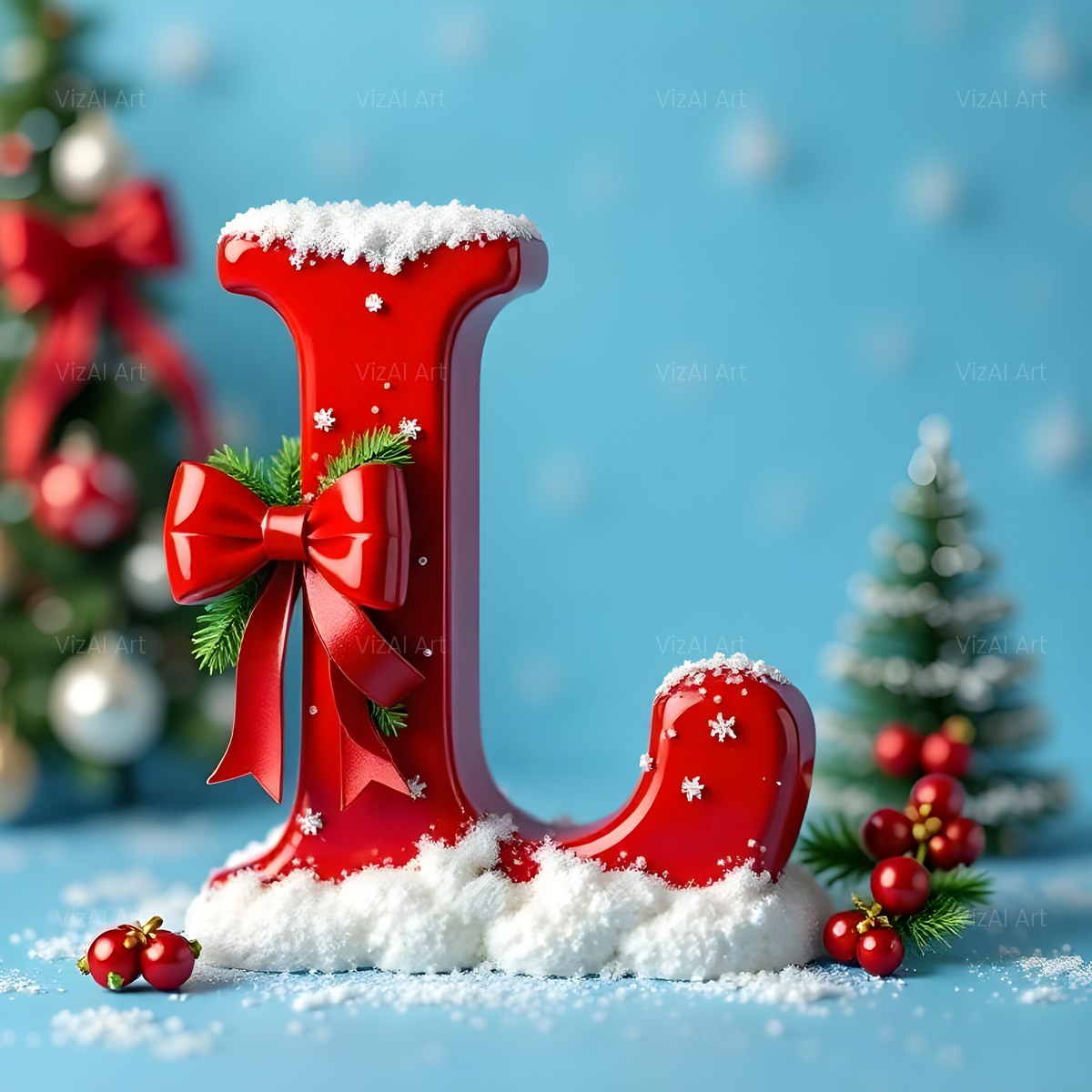 Christmas Scarlet Ribbon Cheer alphabet — printable letter L