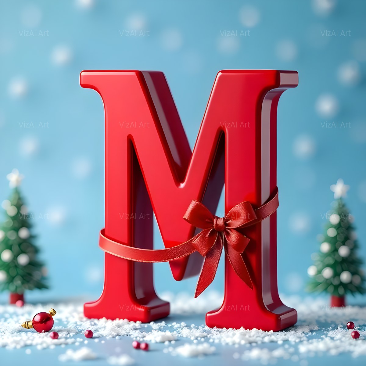 Christmas Scarlet Ribbon Cheer alphabet — printable letter M