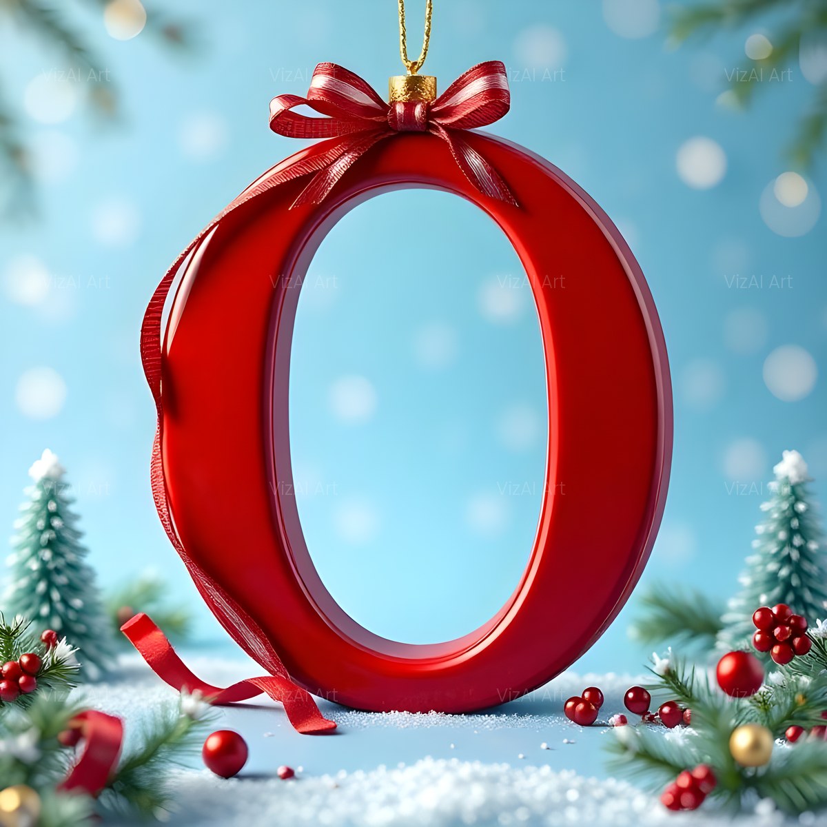 Christmas Scarlet Ribbon Cheer alphabet — printable letter O