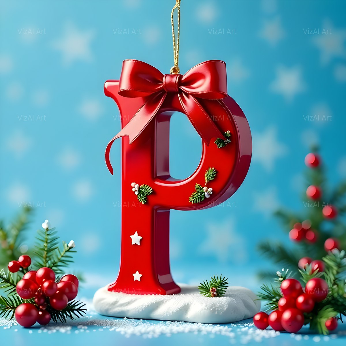 Christmas Scarlet Ribbon Cheer alphabet — printable letter P