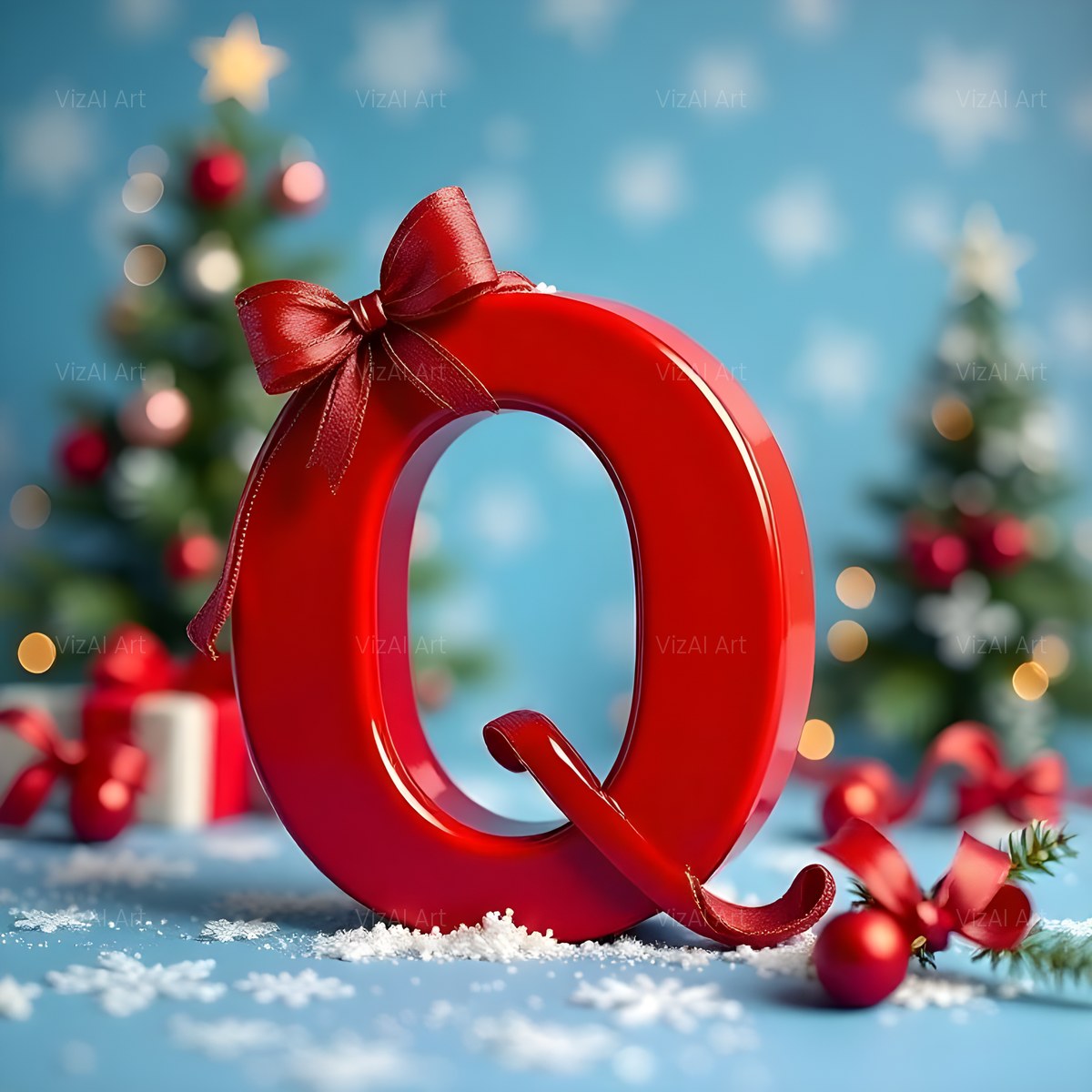 Christmas Scarlet Ribbon Cheer alphabet — printable letter Q