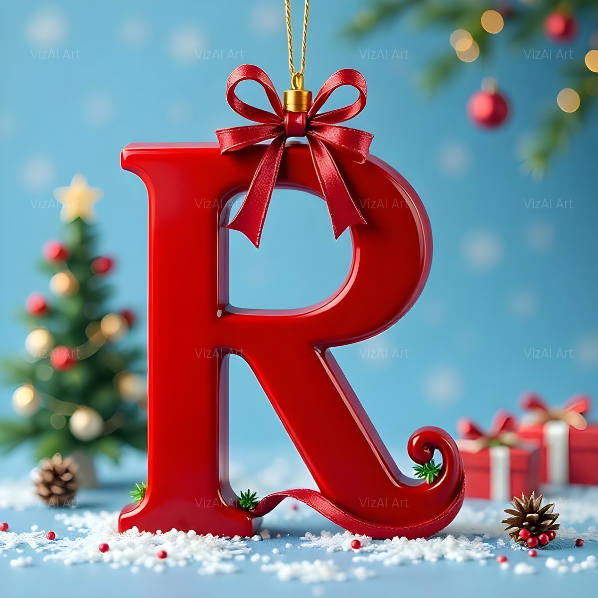 Christmas Scarlet Ribbon Cheer alphabet — printable letter R
