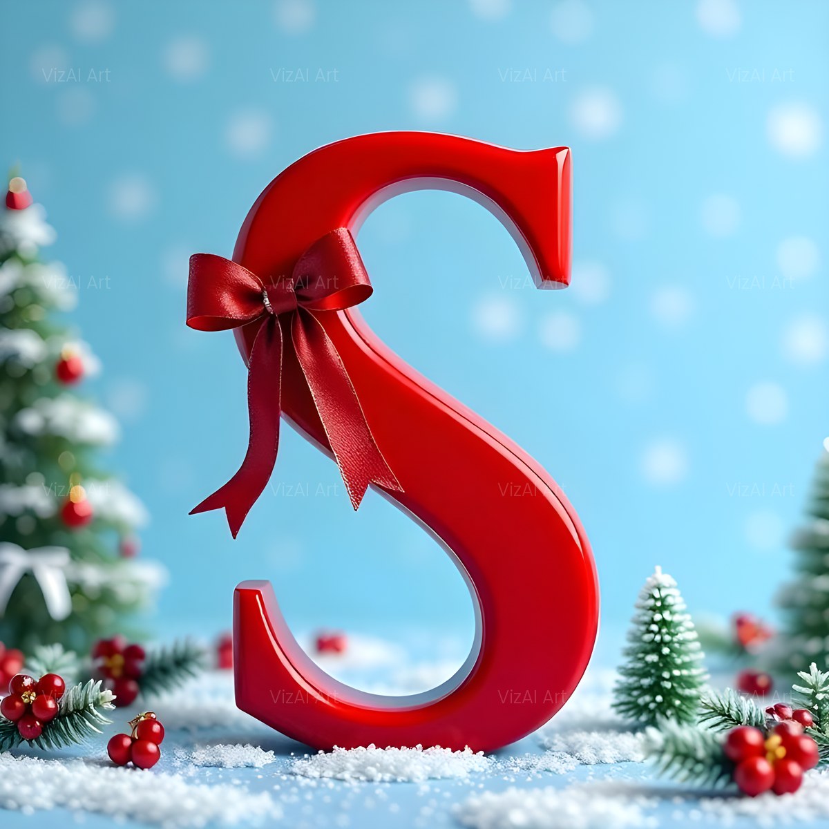 Christmas Scarlet Ribbon Cheer alphabet — printable letter S