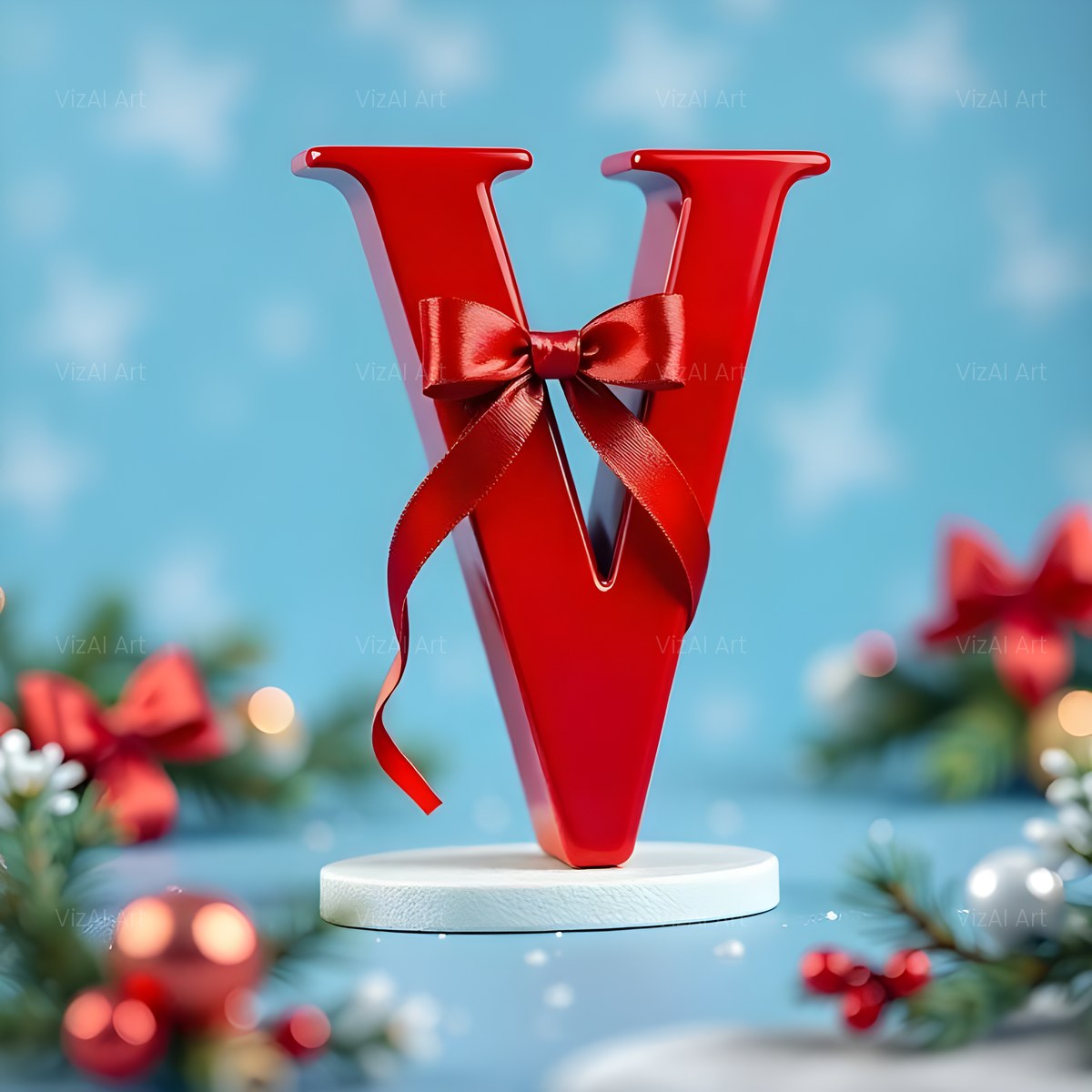 Christmas Scarlet Ribbon Cheer alphabet — printable letter V