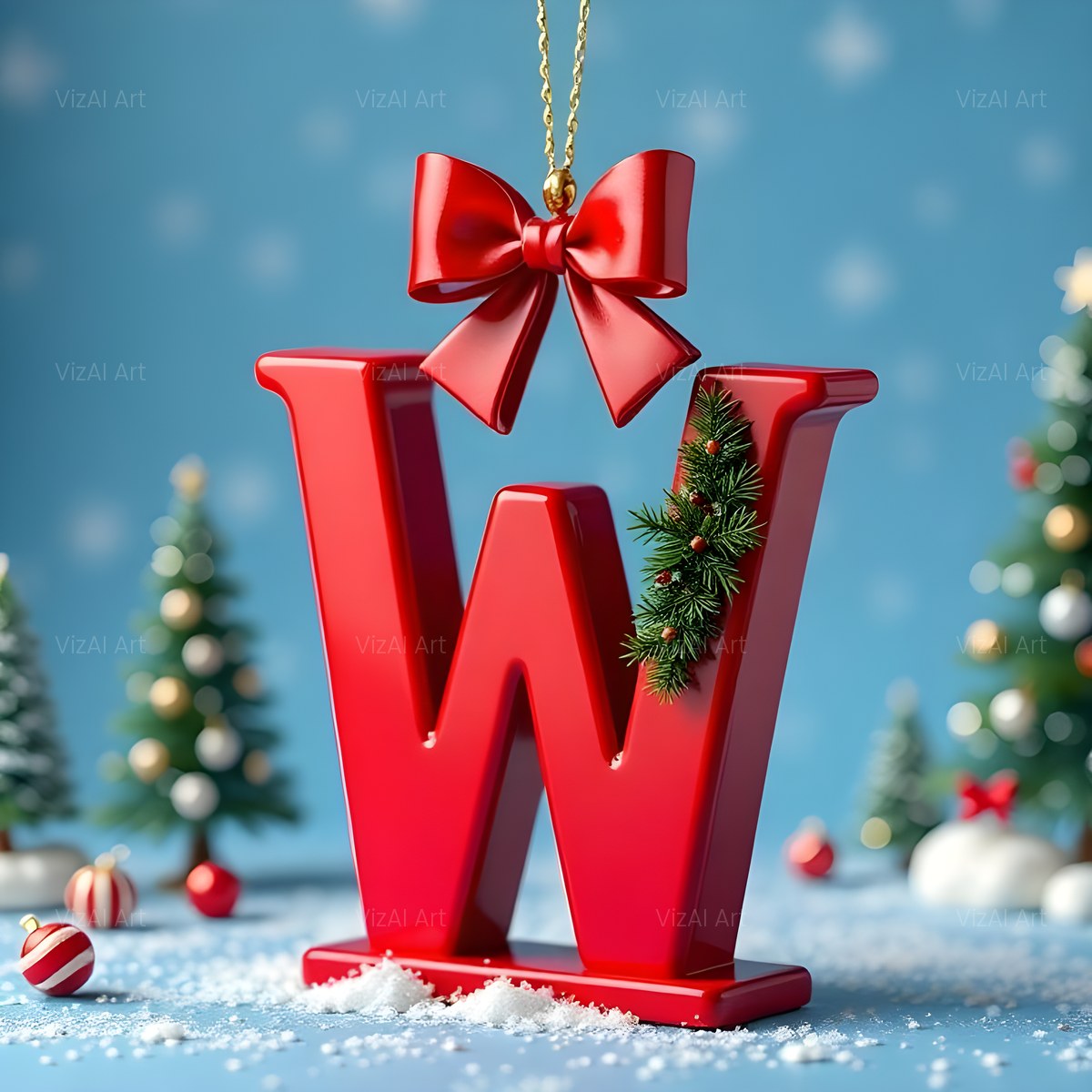 Christmas Scarlet Ribbon Cheer alphabet — printable letter W