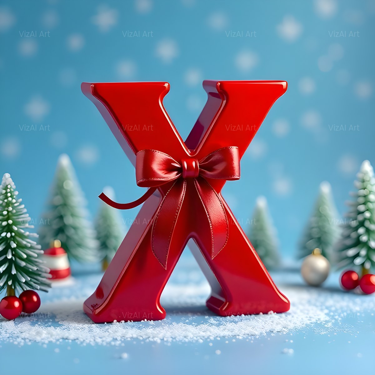 Christmas Scarlet Ribbon Cheer alphabet — printable letter X