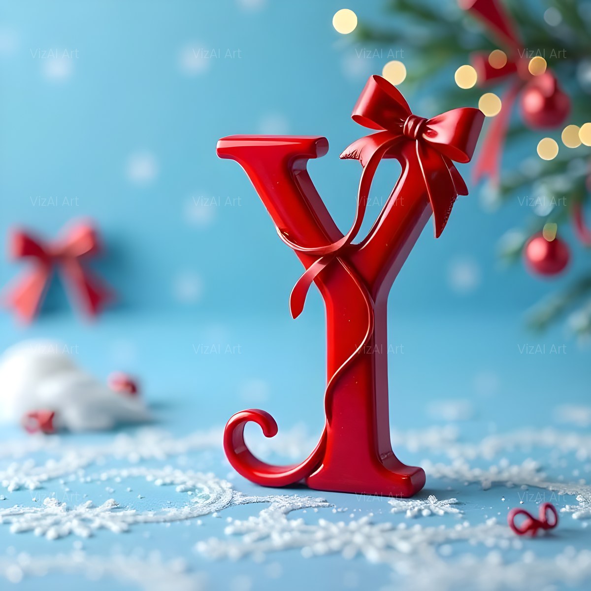Christmas Scarlet Ribbon Cheer alphabet — printable letter Y