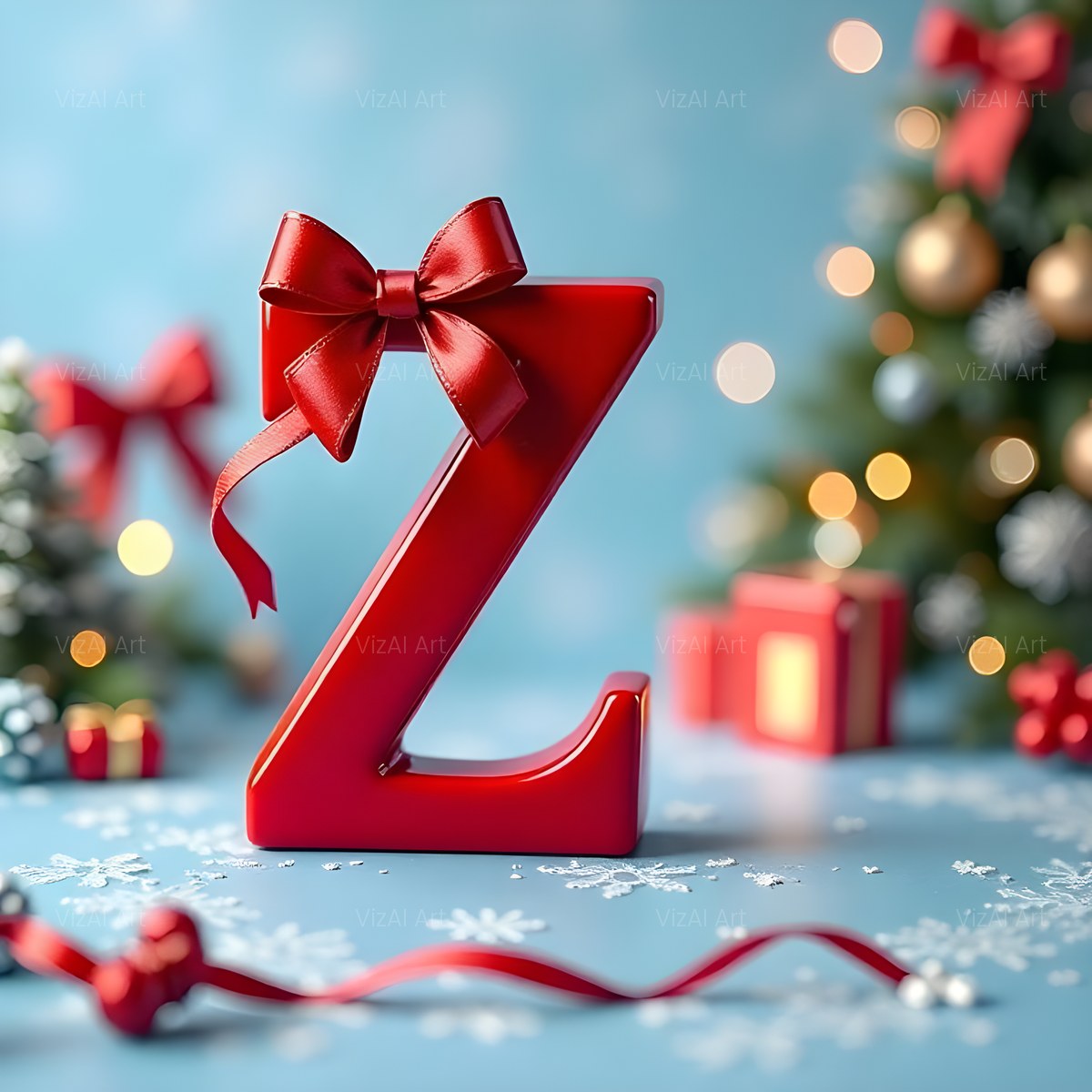 Christmas Scarlet Ribbon Cheer alphabet — printable letter Z