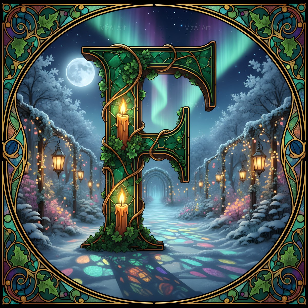 Christmas Amber Aurora Glow alphabet — printable letter F