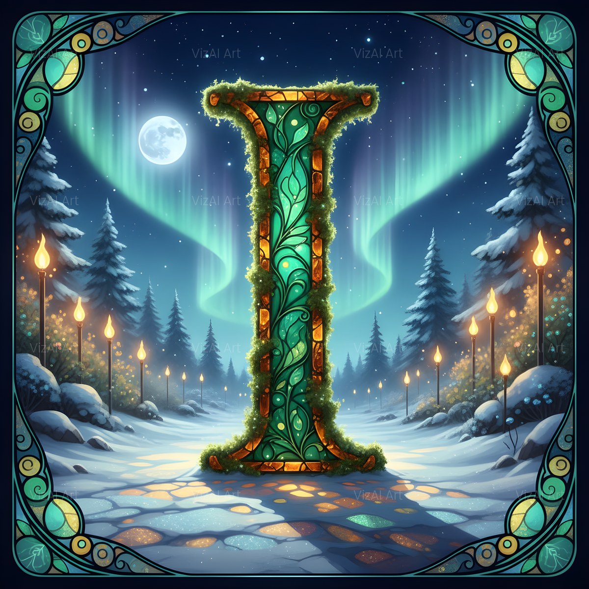 Christmas Amber Aurora Glow alphabet — printable letter I