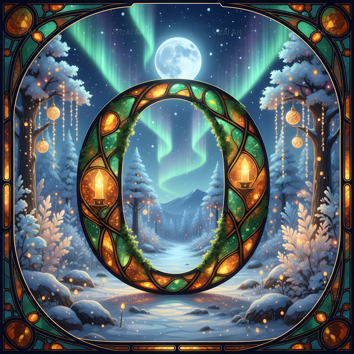 Christmas Amber Aurora Glow alphabet — printable letter O