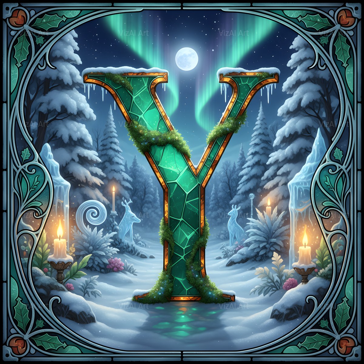 Christmas Amber Aurora Glow alphabet — printable letter Y